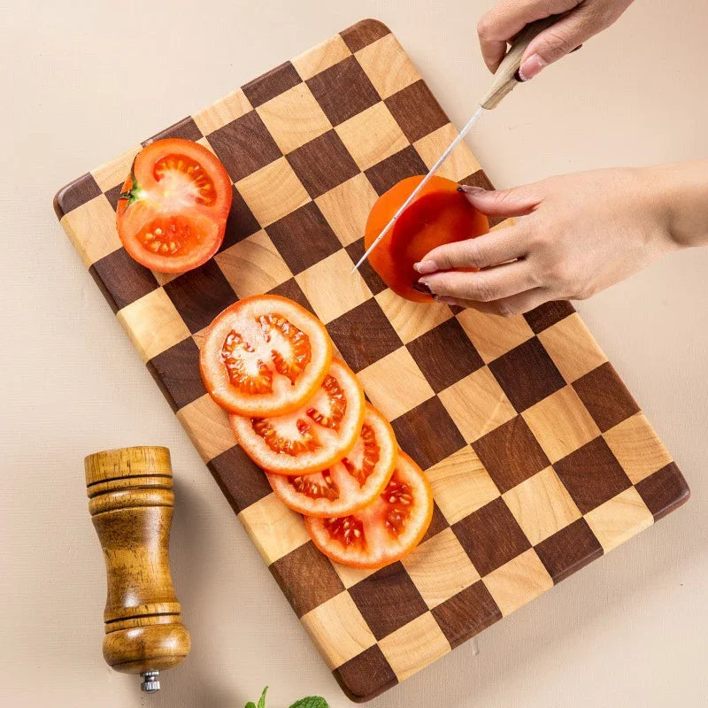Planche à découper en bois - Motif damier