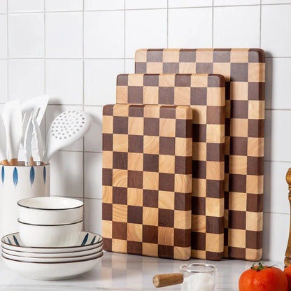 Planche à découper en bois - Motif damier